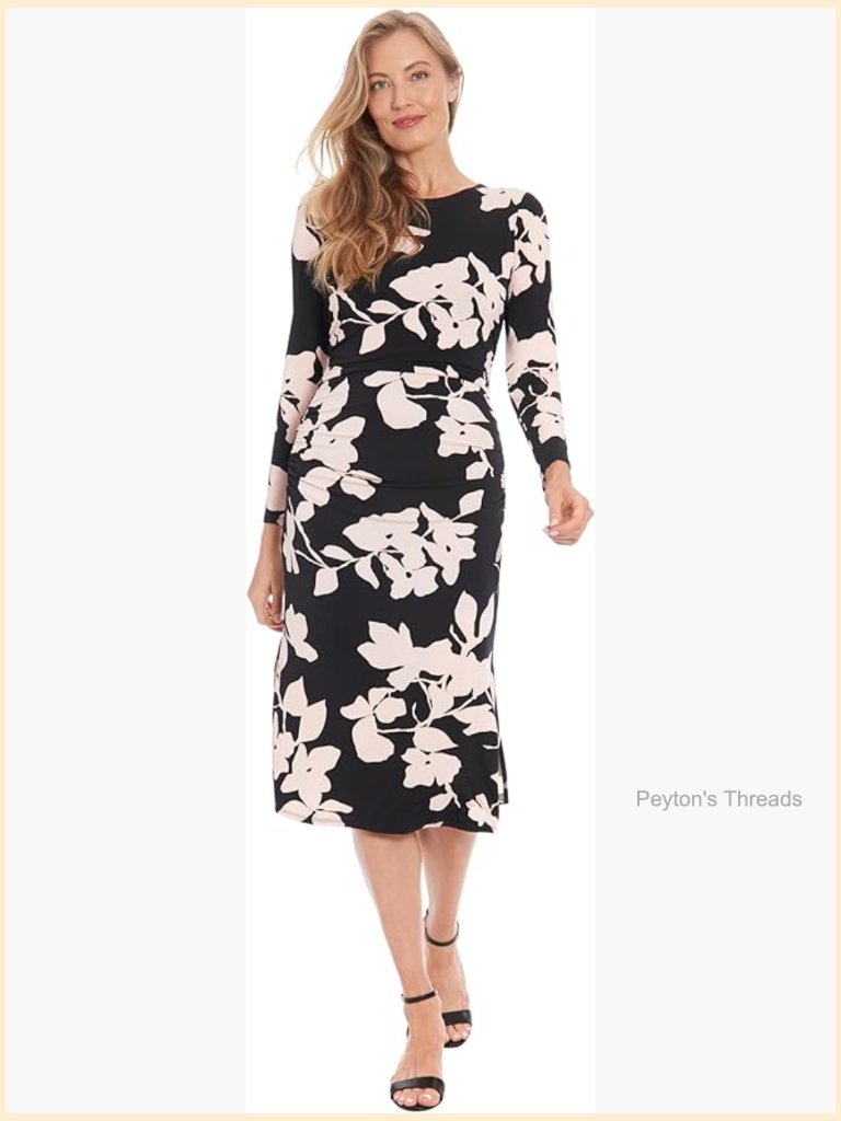 Long Sleeve Floral Midi Sheath Dress - Wedding Guest
